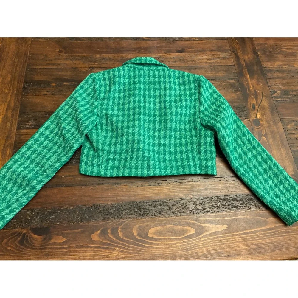 Ciay Bell Cropped Tweed Blazer Mini Skirt 2 Piece Set Women's Medium Houndstooth